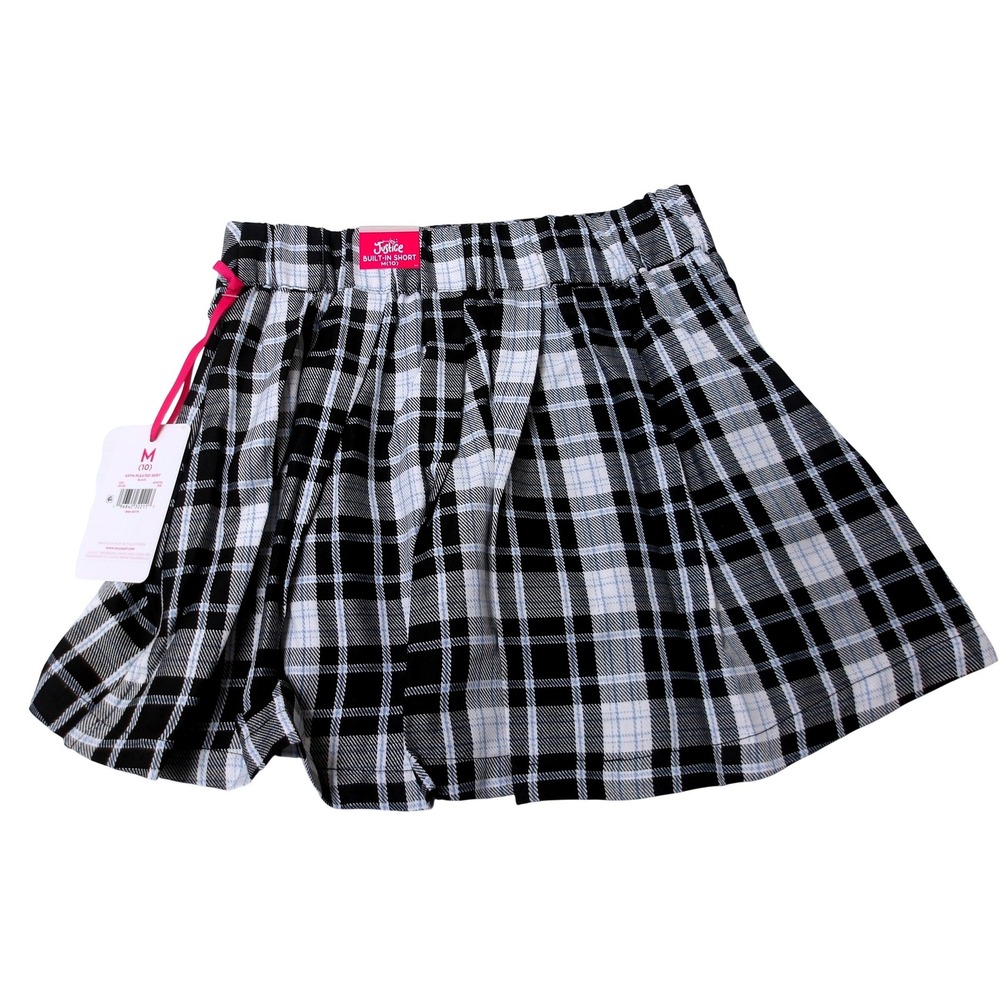 Justice Plaid Pleated Skirt‎ Girls Black White Blue Size 10 / #26102 - Picture 3 of 5